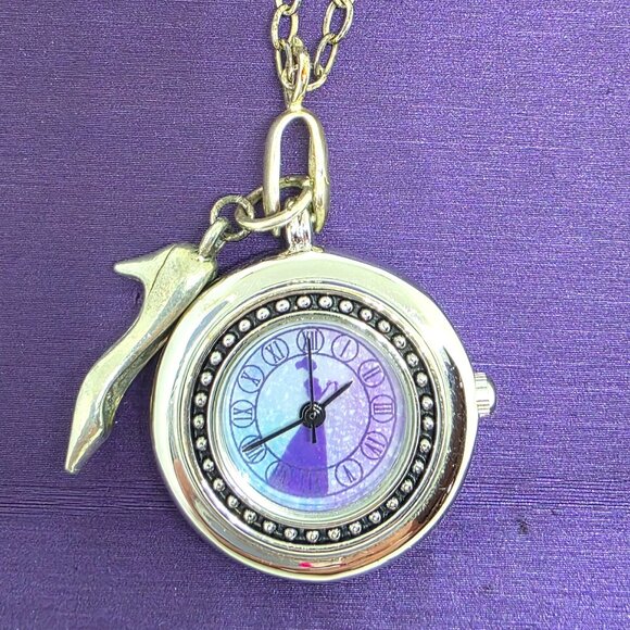 Disney Cinderella Broadway Watch Shoe Necklace Silver Purple 24" Chain - Working - Picture 5 of 10